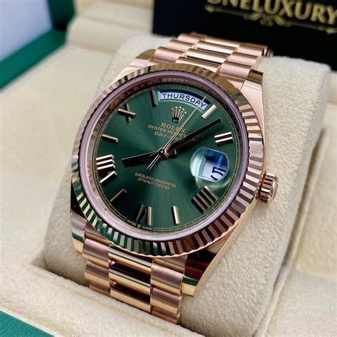 rolex day date 40mm rose gold price|rolex daydate 40 olive dial.